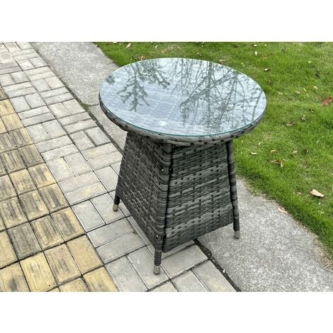 Small Round Outdoor Rattan Dining Table Garden Furniture Accessory Tempered Glass