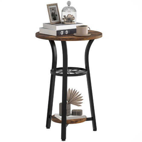 Small Round Side Table with 3 Storage Shelves - Rustic Brown
