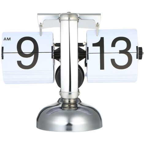 Small Scale Table Clock Retro Flip Over Clock Stainless Steel Flip Internal Gear Operated Quartz Clock Black/White