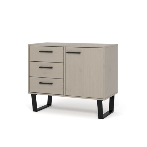 Small Sideboard With 1 Door, 3 Drawers Grey Wax Finish