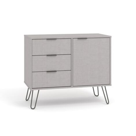 Small Sideboard with 1 Doors, 3 Drawers - Textured Manufactured Board/Metal - 90 x 43 x 73.6 cm - Grey
