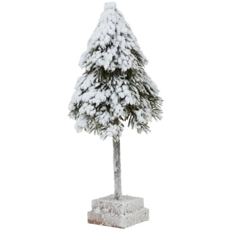 Small Snowy Cedar Tree on Wood Block - Plastic - Height 30 cm - Brown