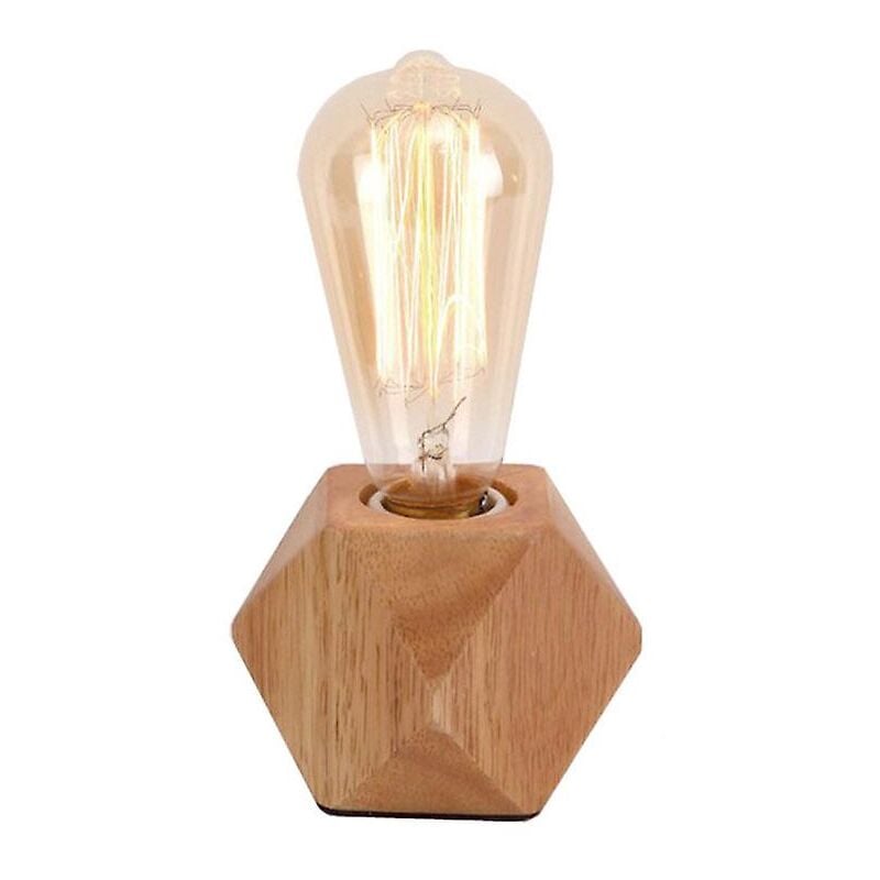 Fei Yu - Petite lampe de table, lampe de chevet, avec base en bois en forme de diamant