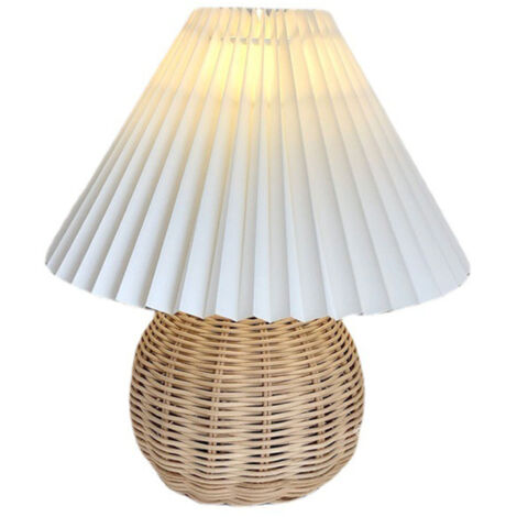 Small Table Lamp Bedside Nightstand Mini Lamp for Bedroom Living Room Side Table Rattan Pleated Aesthetic Vintage Lamp