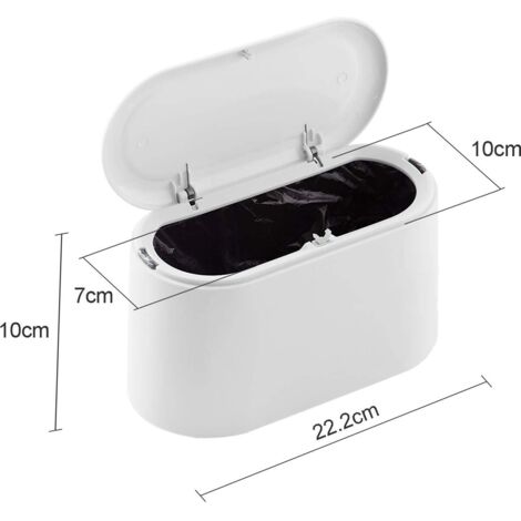 Small Table Top Bin Push Button Lid 90° Opening Detachable Inner Double Handle Multi Use
