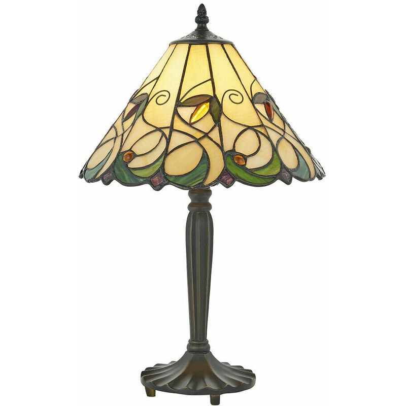 Small Tiffany Glass Led Table Lamp - Floral Design - Dark Bronze Finish