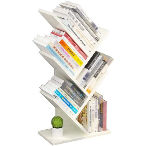 Small Tree Wood Desk Shelf, Free Standing Bookcase Storage Shelves, for Home Office Storage Shelf, for CD / Magazine / White Book Shelf