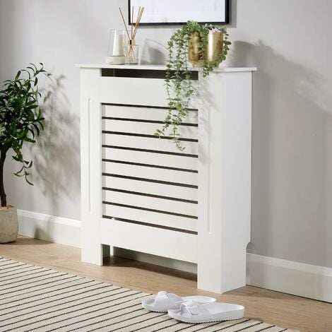 Small White Radiator Cover Wooden MDF Wall Cabinet Shelf Slatted Grill Modern