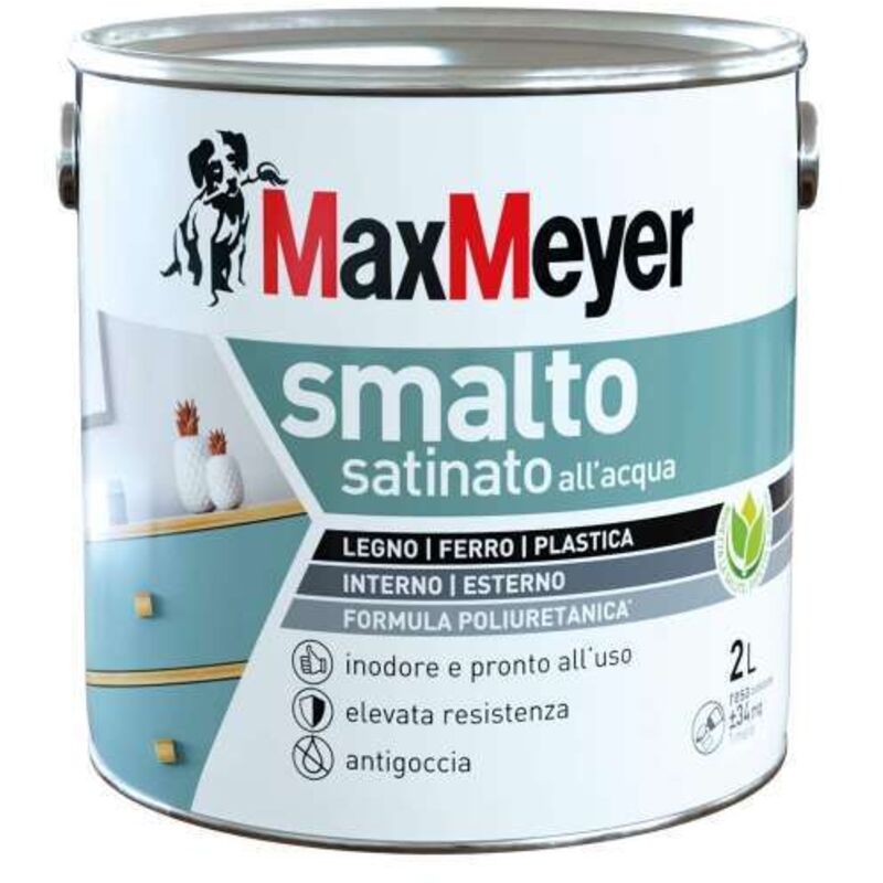Maxmeyer Smalto All'acqua Poliuretanico Effetto Satinato, Bianco, 2l
