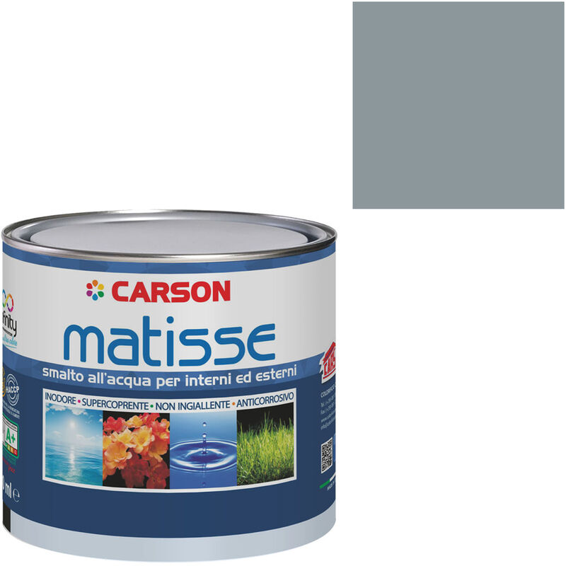 Image of Smalto acrilico all'acqua certificato haccp interni esterni universale Carson Matisse Colore Ral 7001 Grigio argento - Lattaggio 2,5 lt - Finitura