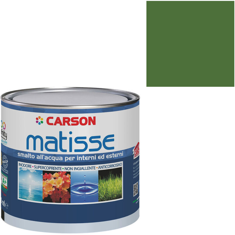 Image of Colorificio Carson - Smalto acrilico all'acqua certificato haccp interni esterni universale Carson Matisse Colore Ral 6010 Verde erba - Lattaggio 2,5