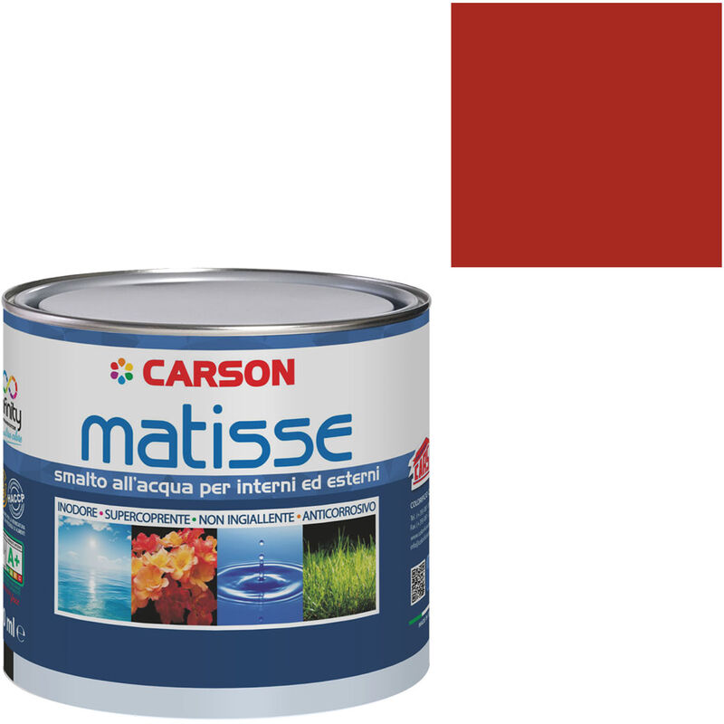 Image of Smalto acrilico all'acqua certificato haccp interni esterni universale Carson Matisse Colore Ral 3000 Rosso fuoco - Lattaggio 750 ml - Finitura