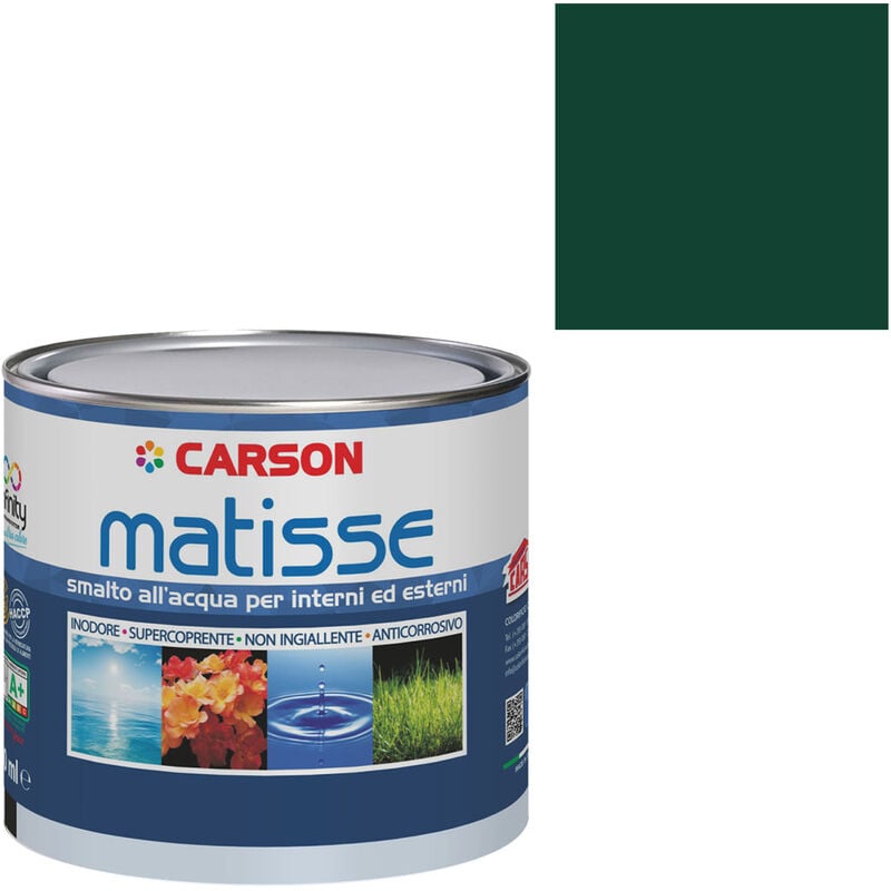 Image of Colorificio Carson - Smalto acrilico all'acqua certificato haccp interni esterni universale Carson Matisse Colore ral 6005 Verde Muschio - Lattaggio