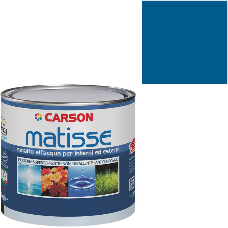 Image of Smalto acrilico all'acqua certificato HACCP interni esterni universale Carson Matisse Colore Ral 5017 Blu traffico - Lattaggio 750 ml - Finitura