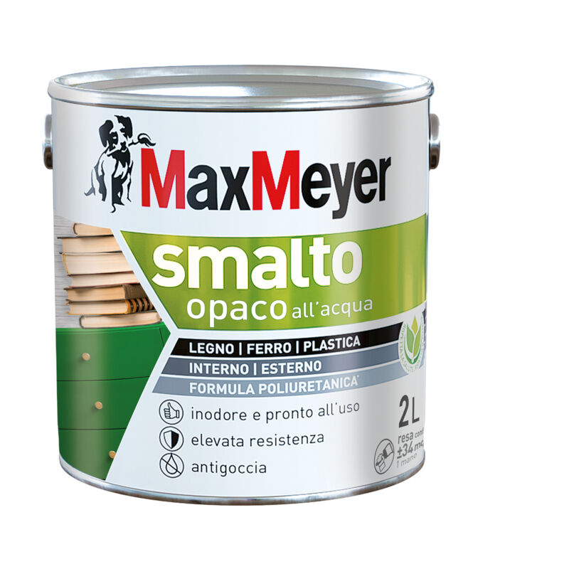 Maxmeyer Smalto All'acqua Poliuretanico Con Finitura Opaca, Bianco, 2l