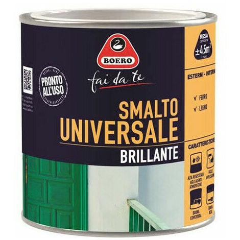 Smalto Universale Finitura Brillante per Ferro Legno Interno Esterno 751 Boero - Color: Giallo Greco 720 - Formato: 0,5 L