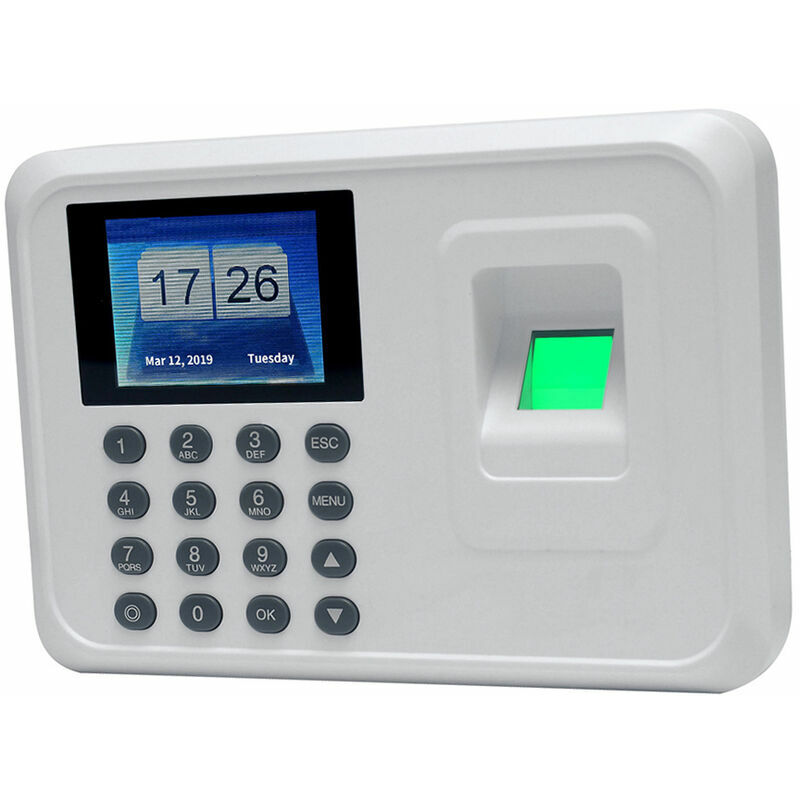 Smart Biometric Fingerprint Employee Registration Recorder dc 5V 2.4 Inch tft lcd Screen Time Attendance Clock, Model: White eu Plug