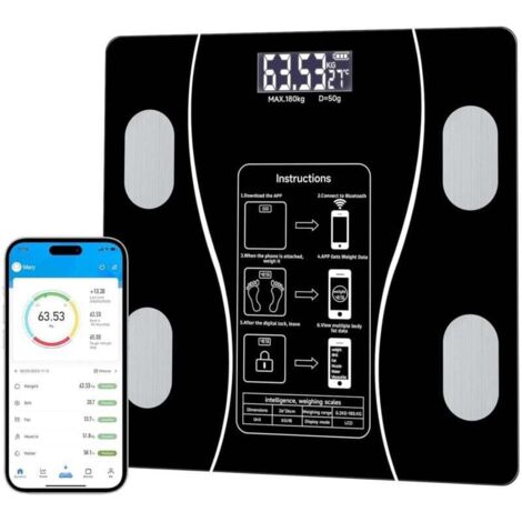 Smart Body Scale, eine einfache und praktische digitale Waage, die an eine mobile digitale Personenwaage angeschlossen werden kann, um BMI und Körperfett anzuzeigen (schwarz)