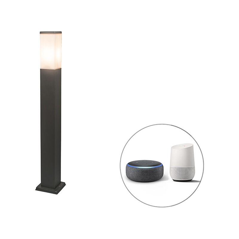 Qazqa - Smarte Außen-pollerleuchte Dunkelgrau 80 Cm Inkl. Wifi P45 - Malios