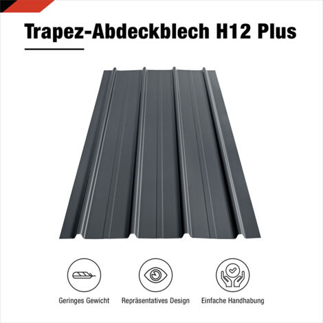 BRAVO THE SMART SOLUTION SMART Cover Set H12 Plus, 12 x Trapez-Abdeckblech 125 x 45 cm 6,75 m² Stärke 0,3 mm inkl. Schrauben Grau