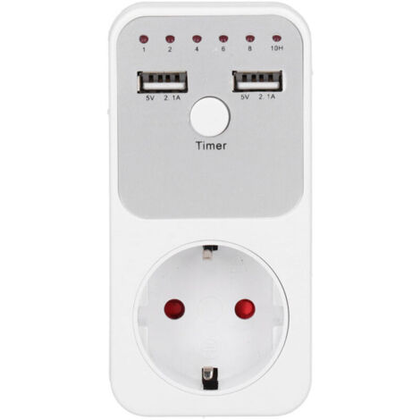 Smart Digital Countdown Timer Socket 180-260V 13A USB with 2 USB Ports, 1-10 Hour Energy Saving for Computer, Phone Charger (EU Plug)