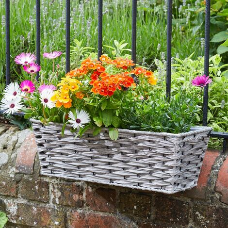 main image of "Smart Garden 19" Rattan Effect Wall Fence Balcony Grey Planter Trough Basket"
