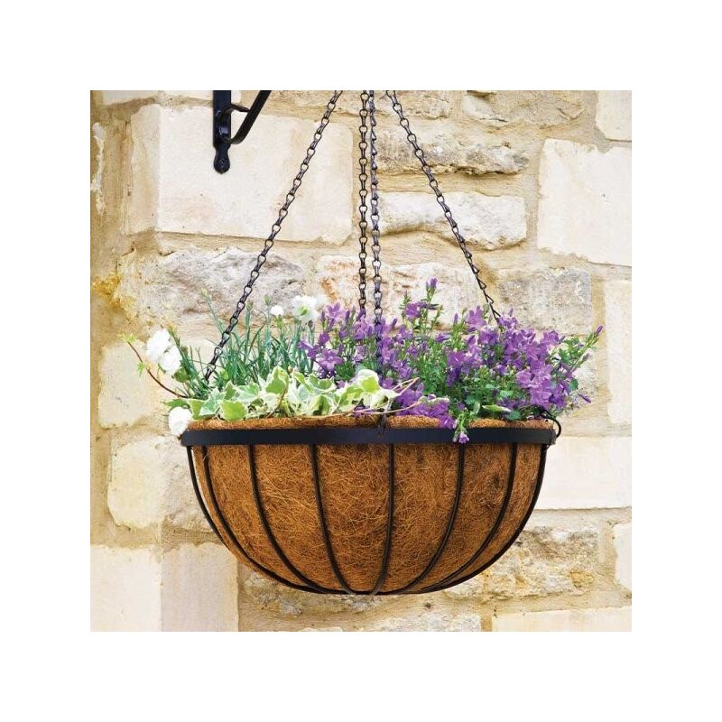 Smart Garden 30cm 12 Inch Metal Saxon Metal Hanging Basket Black Planter Liner