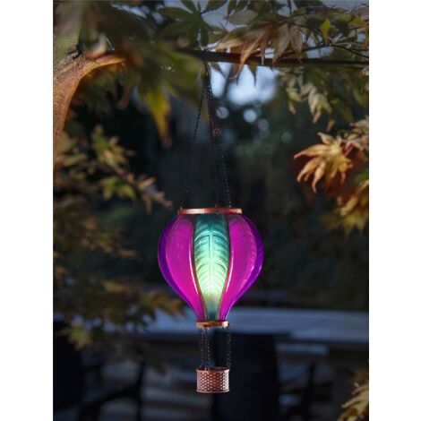 Smart Garden Aurora Solar Flaming Hot Air Balloon Lantern Hanging Light LED Pink