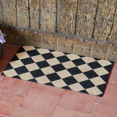 Smart Garden Black Checked Traditional Patterned Doormat Coir PVC Back
