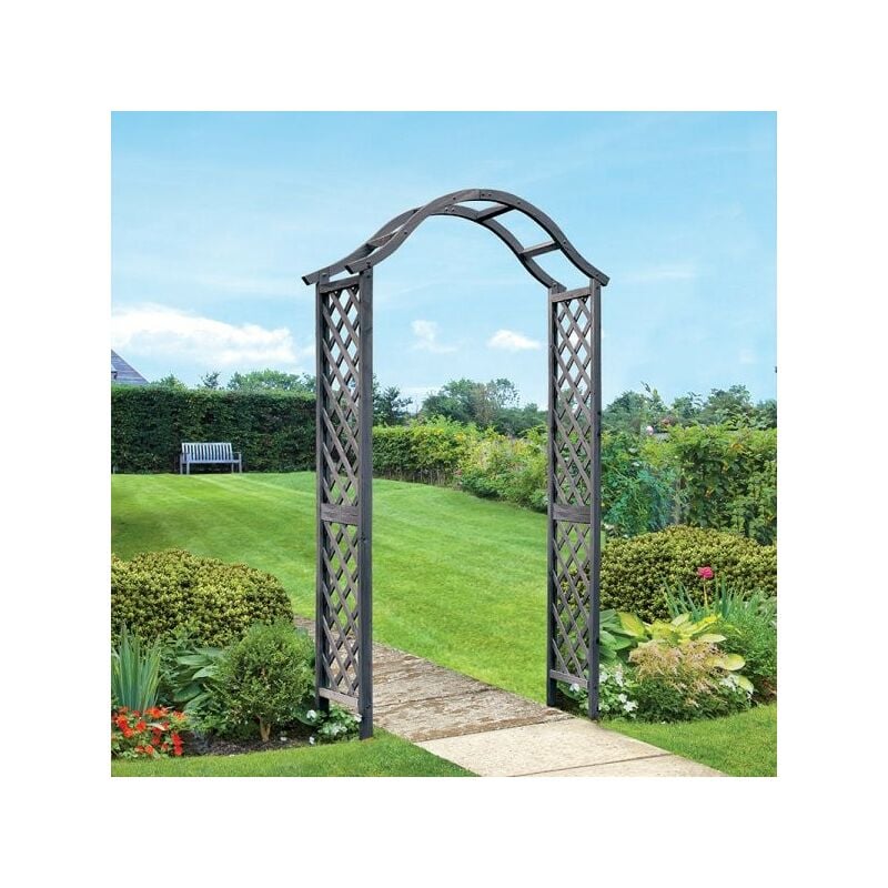 Image of Elegant Woodland Wooden Garden Arch Pergola Grey Plant Support - Smart Garden