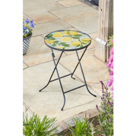 Smart Garden Lemon Yellow Glass Garden Side Coffee Table Folding Indoor Outdoor