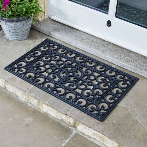 main image of "Smart Garden Rubber Victorian Cast Iron Style Door Mat Black Outdoor Doormat"