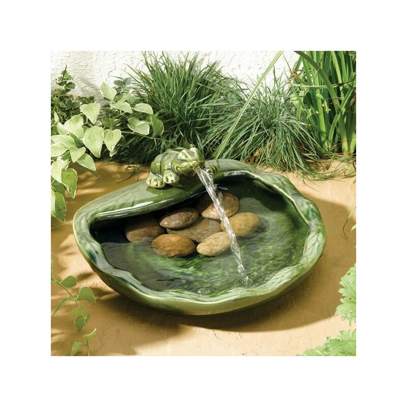 Image of Smart Garden Solar Ceramic Glazed Frog Garden Water Feature Fountain Bird Bath