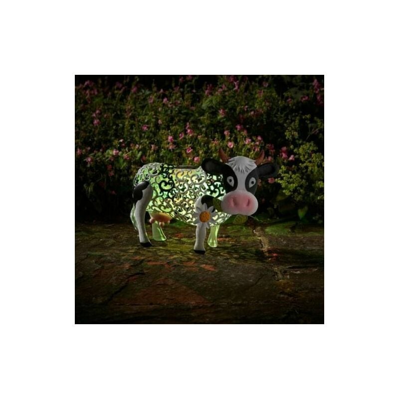 Daisy Cow Solar Powered Silhouette Light Up Colour Changing Garden Ornament