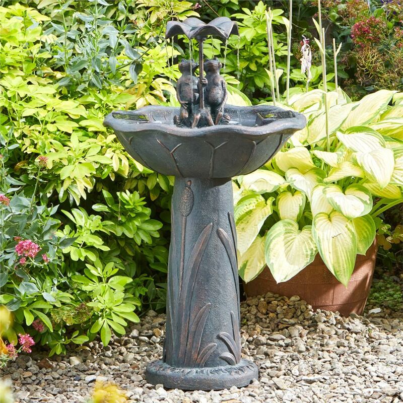 Image of Smart Garden - Solar Frog Frolics Umbrella Garden Water Feature Fountain Bird Bath