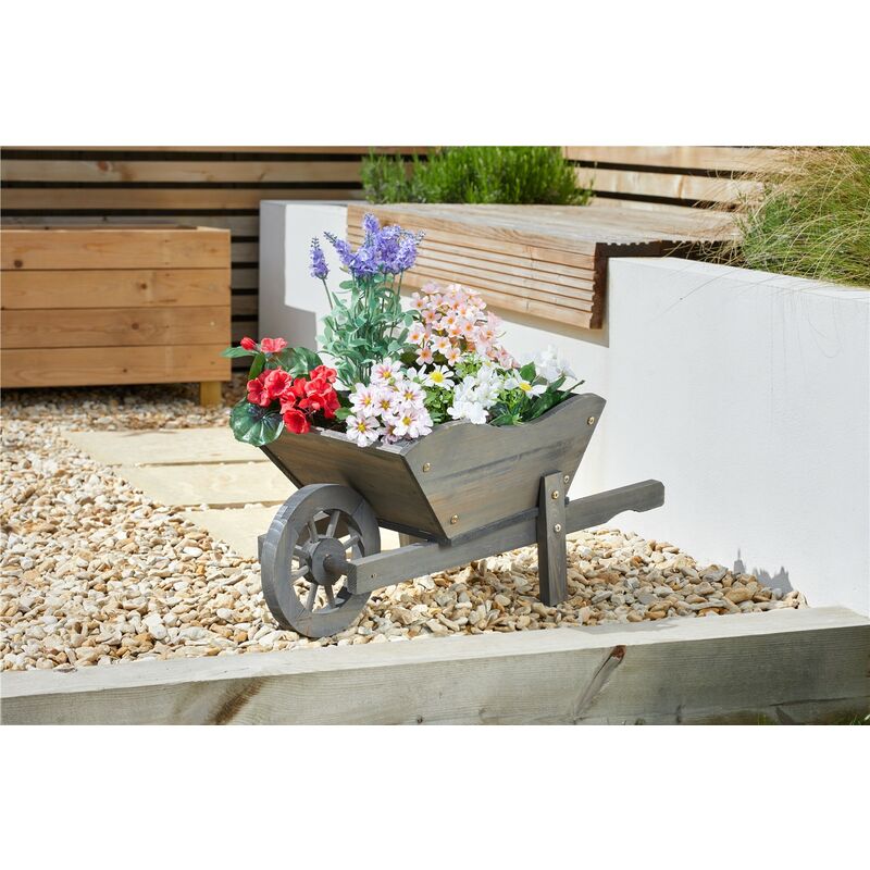 Image of Smart Garden Wooden Wheelbarrow Flower Planter Slate Grey Ornament