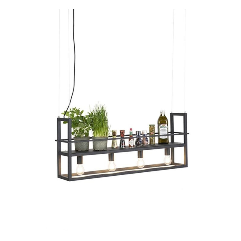 Qazqa Smart Hanging Lamp Black Incl. Wifi A60 Light Sources - Cage Rack