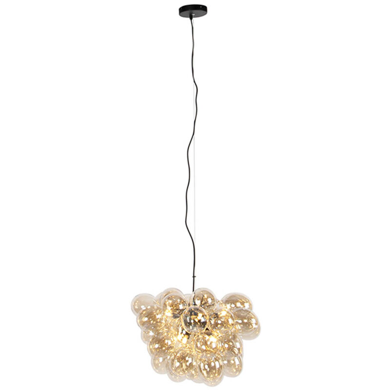 Qazqa Smart Pendant Lamp Black With Amber Glass Incl. 8 Wifi G9 - Uvas
