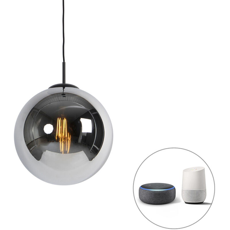 Qazqa Smart Pendant Light Black With Smoke Glass 30 Cm Incl. Wifi St64 - Pallon