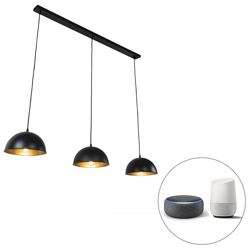 Smart hanging lamp black with gold 3-light incl. Wifi A60 - Magnax - Black