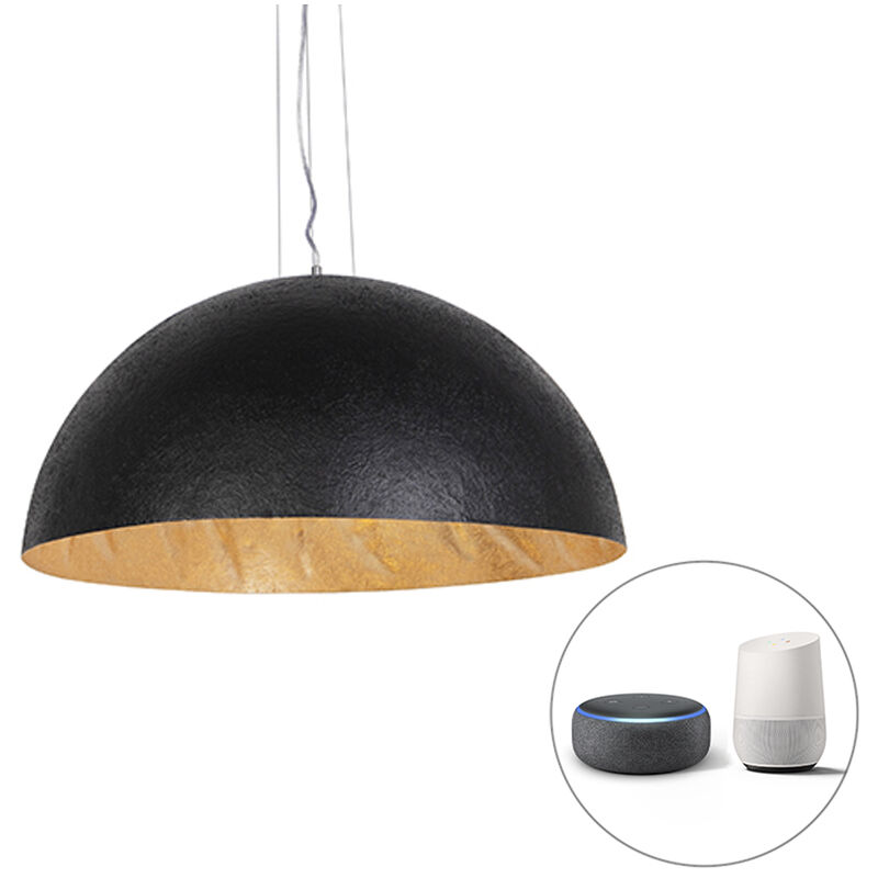 Qazqa Smarte Hängelampe Schwarz Mit Gold 70 Cm Inkl. Wlan A60 - Magna