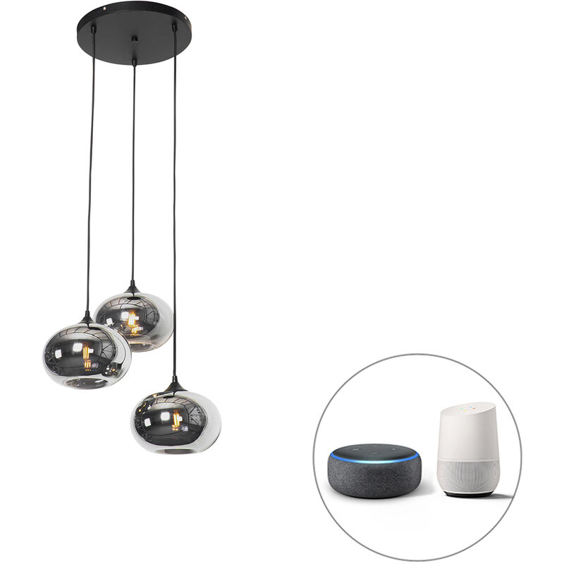 Qazqa Smarte Hängelampe Schwarz Mit Rauchglas Inkl. 3 Wifi P45 - Busa