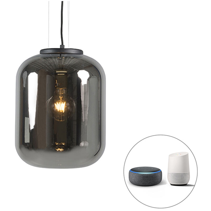 Smart hanging lamp black with smoke glass incl. WiFi A60 - Bliss
