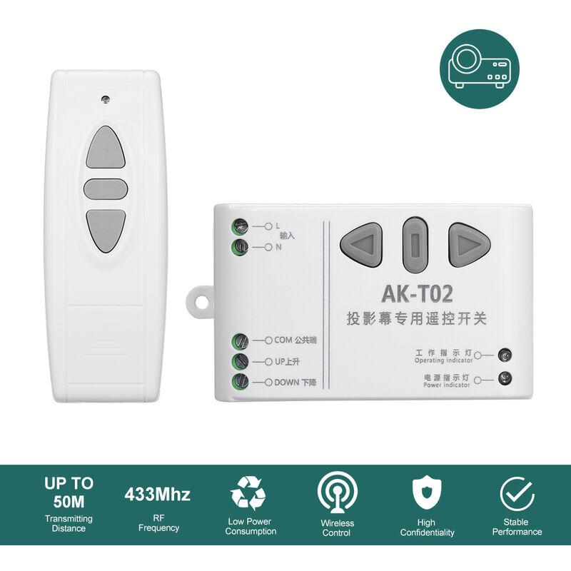 

Smart Home 433Mhz CA 220V Motor Controlador remoto inalambrico interruptor de control remoto para la pantalla de proyeccion para arriba abajo de la