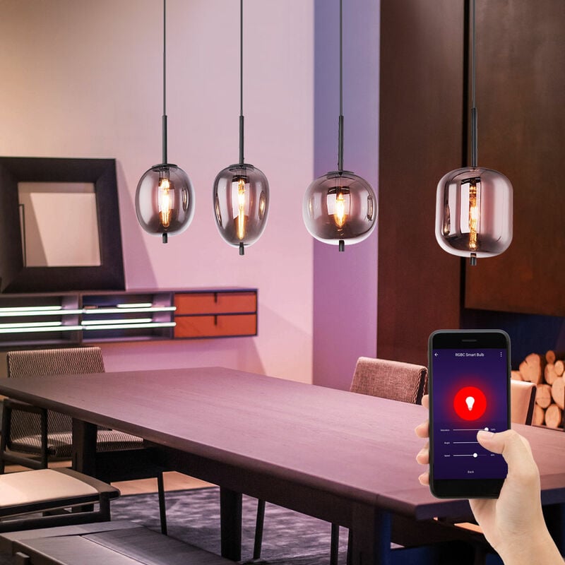 Image of Etc-shop - Lampada a sospensione a soffitto Smart Home Lampada in vetro con controllo vocale dimmerabile per app in un set che include lampade a led