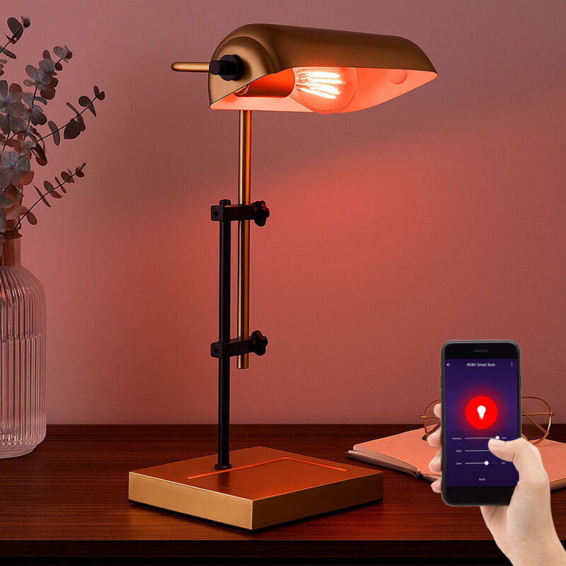 Smart Home Lampe de table à intensité variable Lampe de lecture Lampe de chevet, couleur or noir, 1x RGB LED 5W 470Lm blanc chaud froid, H 50 cm