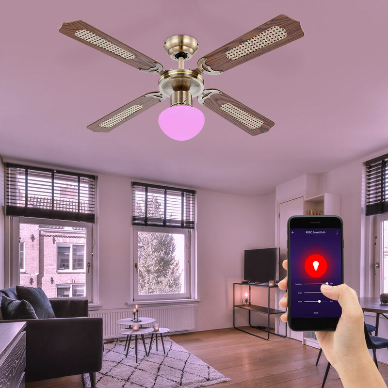 

Smart Home RGB LED aplicación de ventilador de techo control de voz adelante / atrás 3 niveles enfriador de aire roble