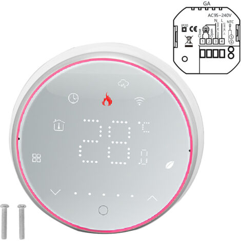 Smart Home Thermostat Wireless Smart WiFi Voice APP Controlled Thermostat with Round Base for Water Heating System AC95‑240V White