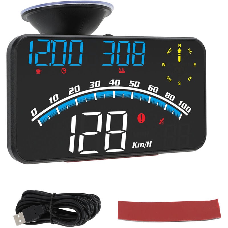 Jeffergarden - Smart hud led Écran Haute Définition Alarme de Vitesse Multifonction gps Compteur de Vitesse Universel 5V pour Voitures Camions Bleu