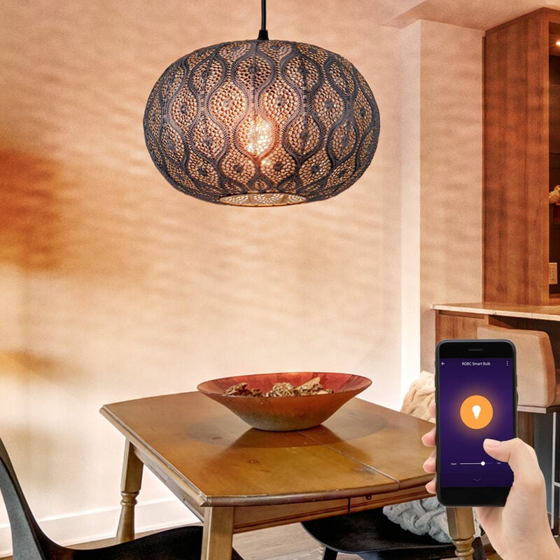 Image of Etc-shop - Lampada a sospensione intelligente con luce a sfera a pendolo da soffitto dimmerabile controllabile tramite telefono cellulare Lingua app